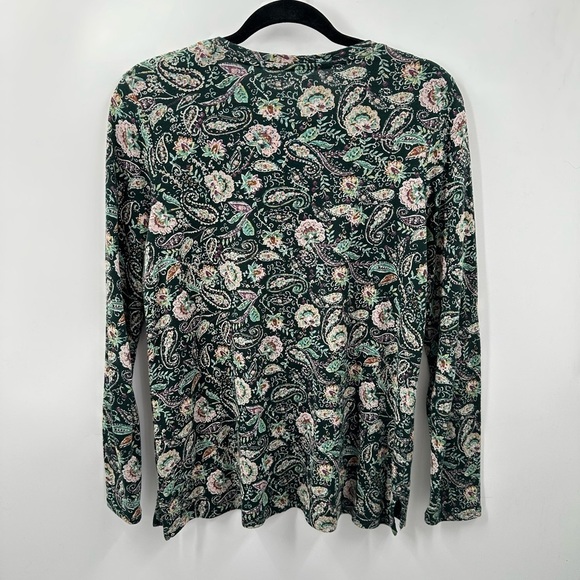 J Jill high neck green paisley cottagecore boho long sleeve cotton woman tee S - Picture 3 of 12